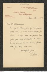 Nachlass Franz Steindachner, Brief von James Green an Franz Steindachner (16.11.1909), Inv.Nr. 176.02, Seite 1